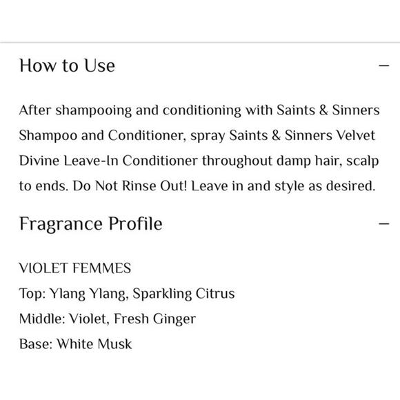 SAINTS & SINNERS Velvet Divine Leave-In Conditioner 4 Fl Oz / 120 mL NWOB - Picture 3 of 4